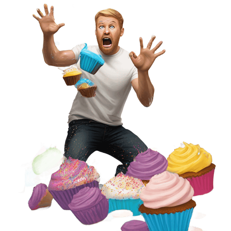 white man destroying cupcakes with his hands emoji