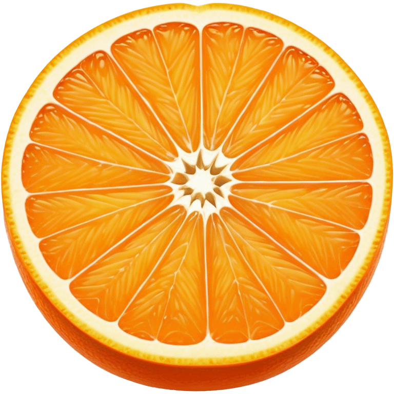 Cinematic juicy orange, sliced open to reveal glistening, bright citrus flesh, soft golden highlights, fresh and refreshing, natural and vibrant. emoji