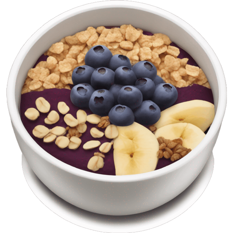 Açai bowl where you can see the acai, granola and the fruit  emoji