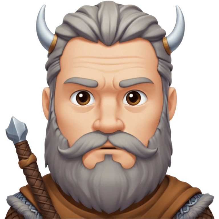  viking face with furrowed eyebrows looking upwards with thumb and index finger resting on its chin. emoji