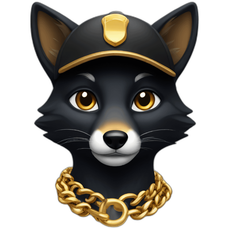 black fox wearing a cap and a gold chain emoji