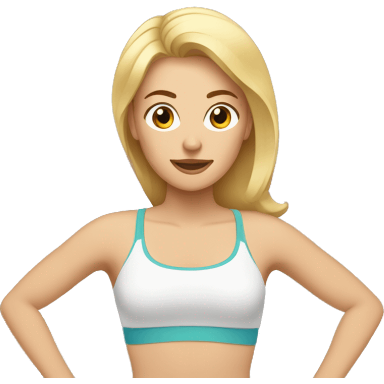 a blonde woman with brown eyes doing physical exercises emoji