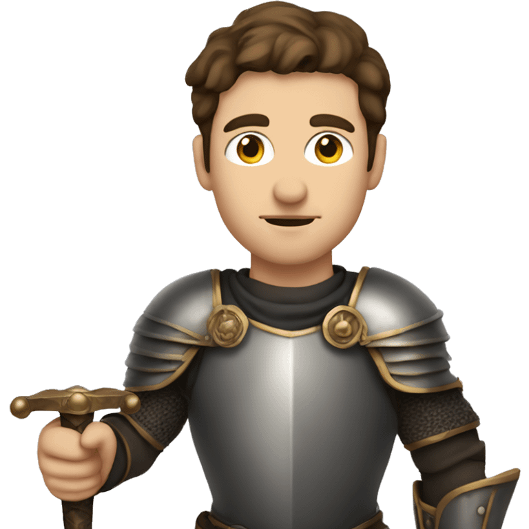 Man with gray eyes, brown hair, knight clothes, with long sword emoji