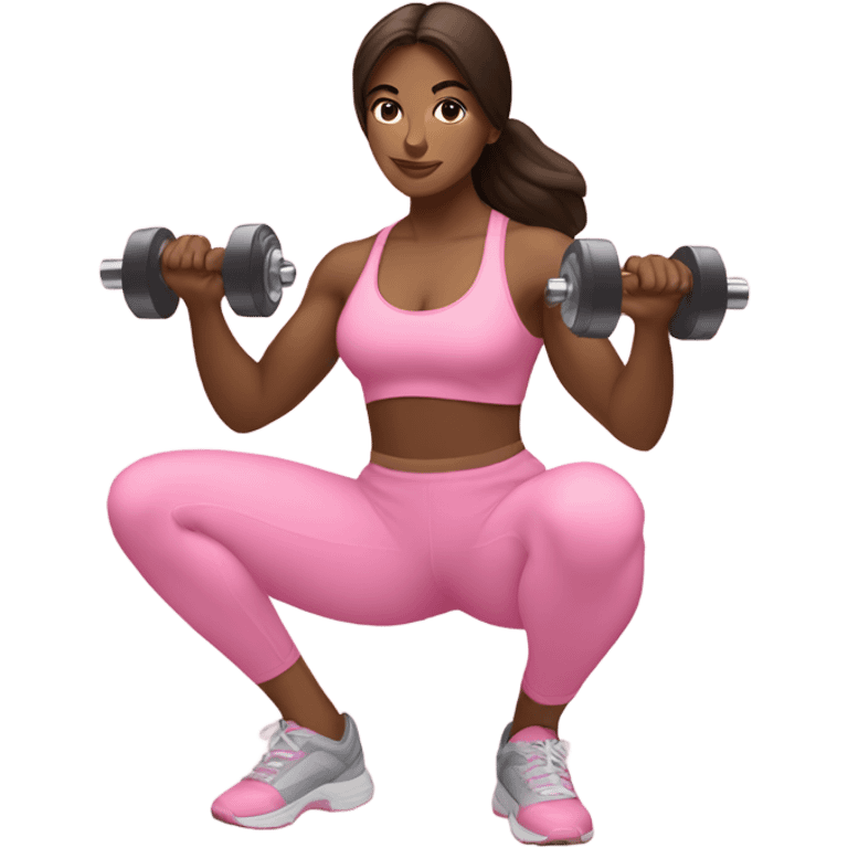 Brunette women squatting with dumbbells in light pink emoji