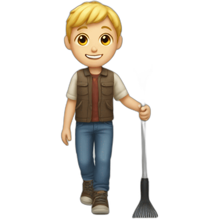 white kid holding a rake emoji