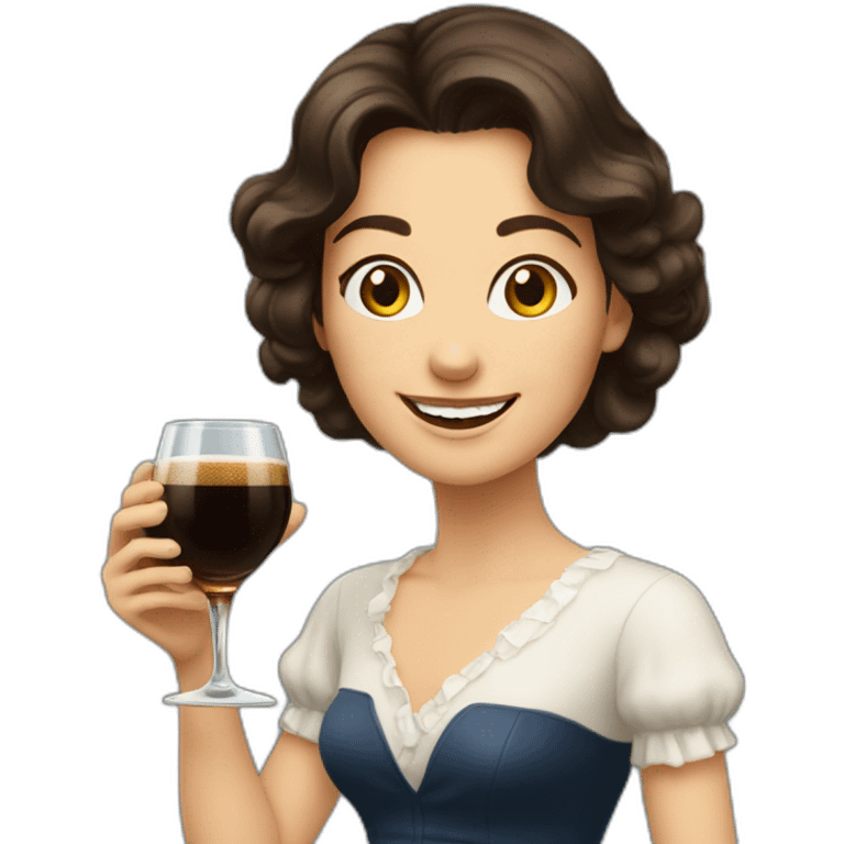 brunette woman holding fernet branca glass smiling emoji