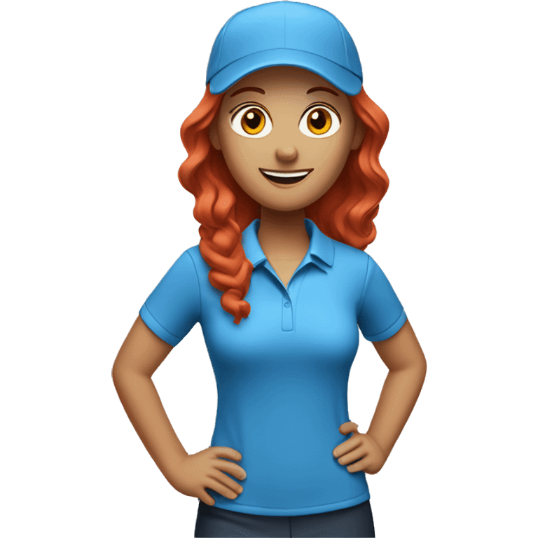 a female golf coach with red hair, blue shirt emoji