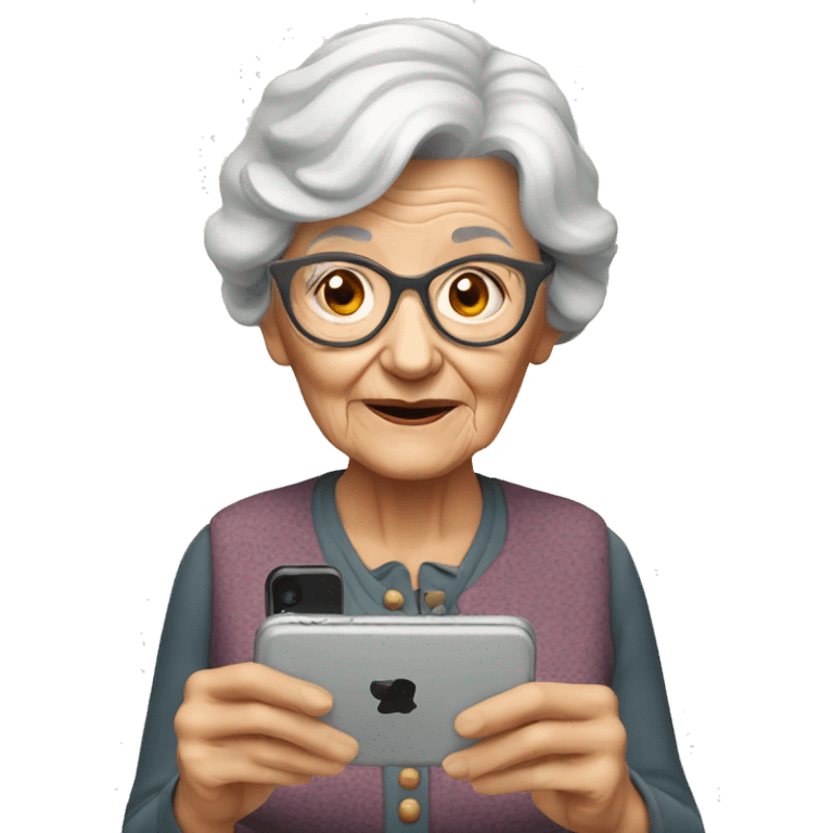 old lady with iphone
 emoji