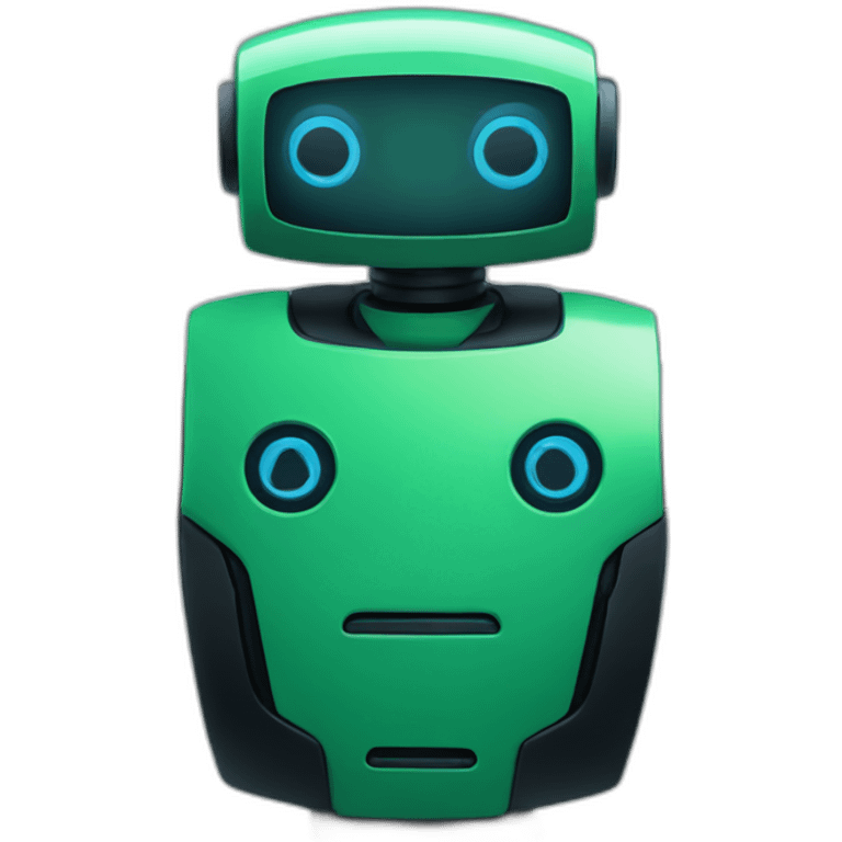 Green and black robot AI with a shade of blue emoji