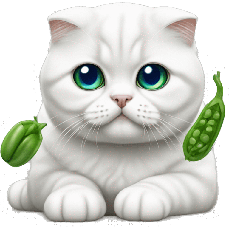 White Scottish fold with blue eyes with a green bean emoji