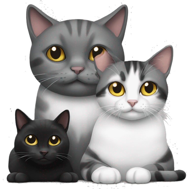 Grey and white cat with black cat emoji