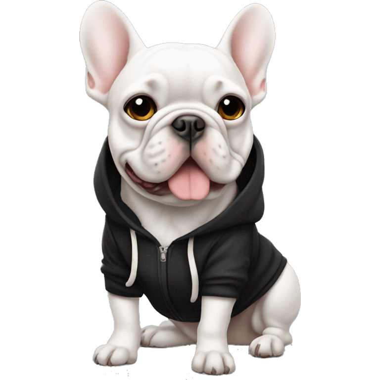 Frenchie white wearing black hoodie emoji