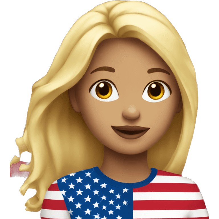 Blonde girl in front of American flag emoji