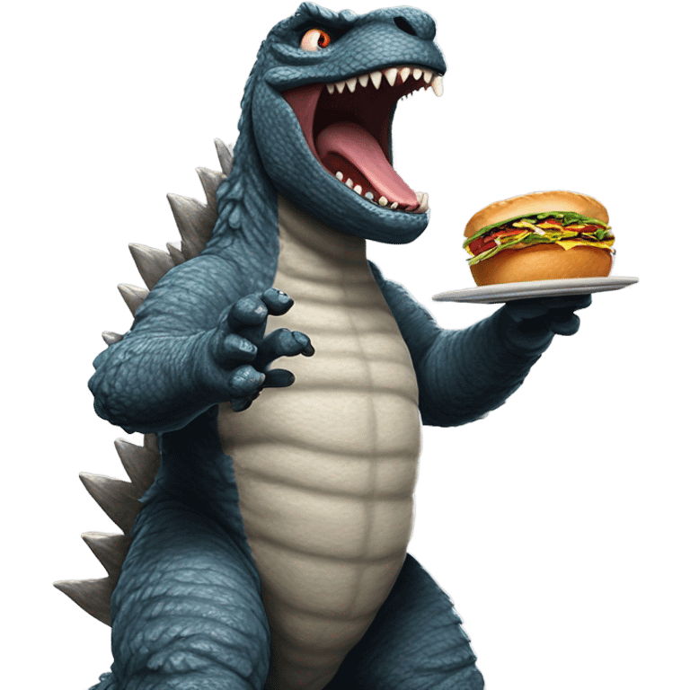 Godzilla doing the Griddy while eating Lunchly while singing Thick Of It by KSI emoji