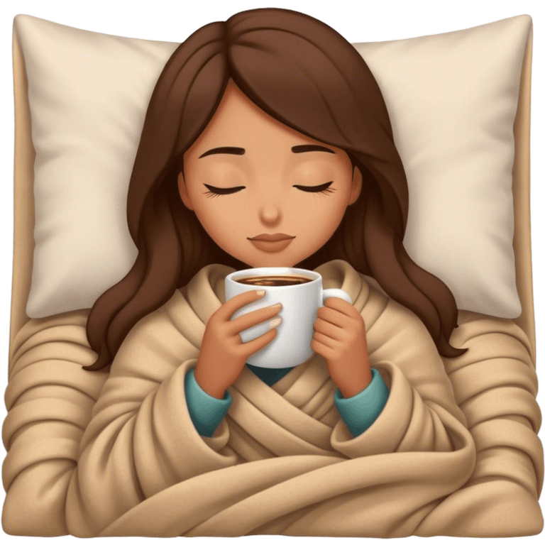 girl inside a blanket sipping coffee eyes closed emoji