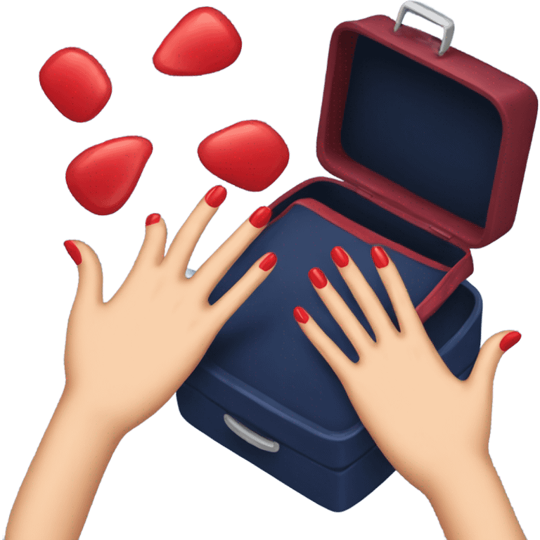 
female hand with red manicure holding a dark blue case emoji