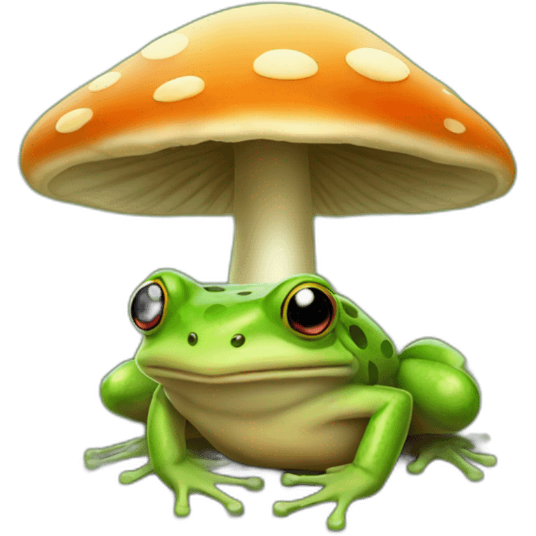 A frog hidden under a mushroom emoji