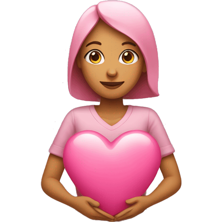 A woman holding a pink heart  emoji