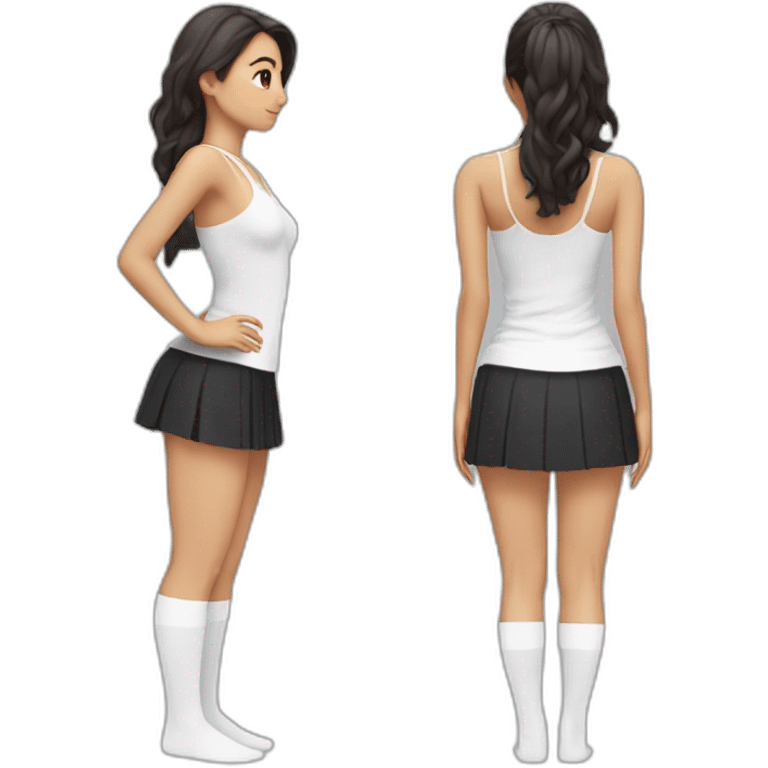 beauty-padahastasana-short-black-skirt-back-and-front-views-white-knickers-long-white-socks emoji