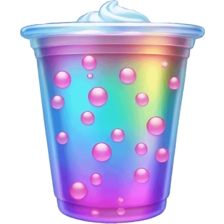 holographic boba cup with iridescent bubbles. emoji