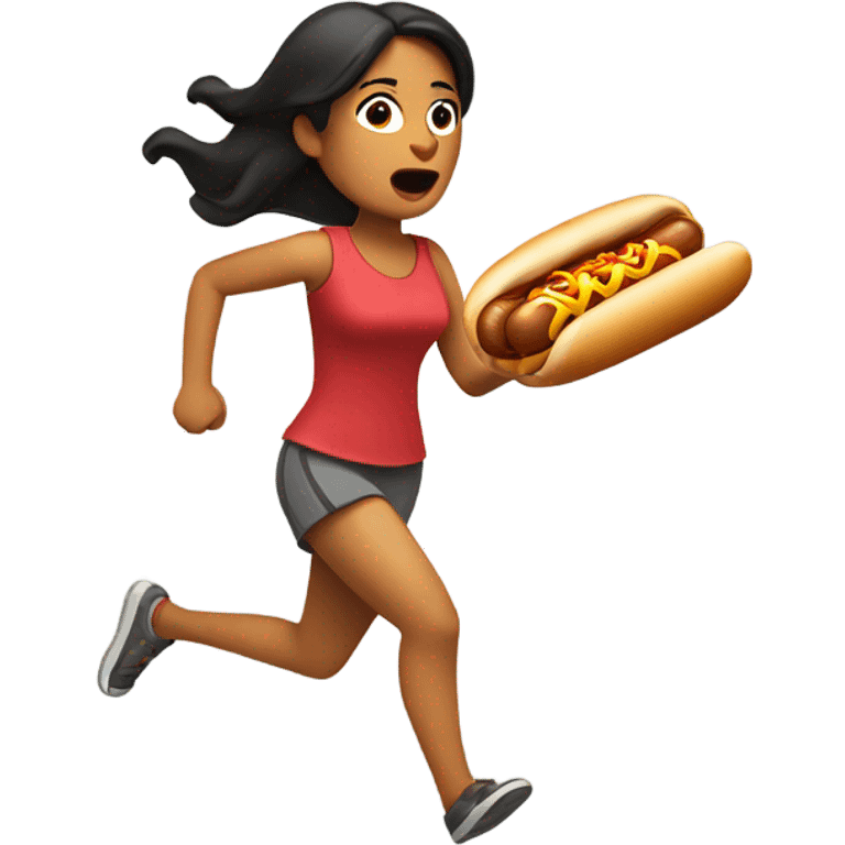 Mexican woman running with a hotdog  emoji