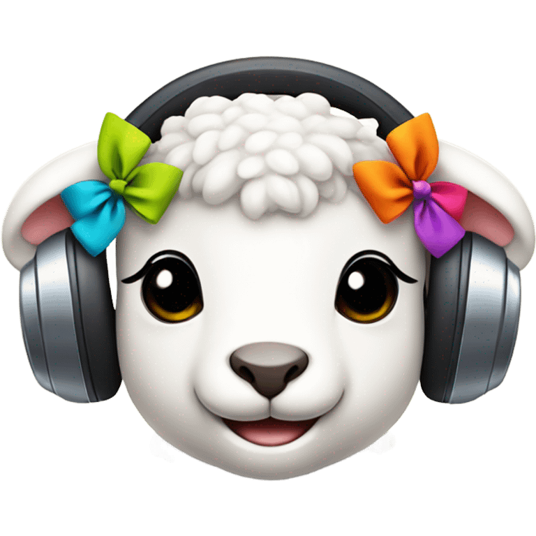 Cute lamb wearing a bow and headphones emoji