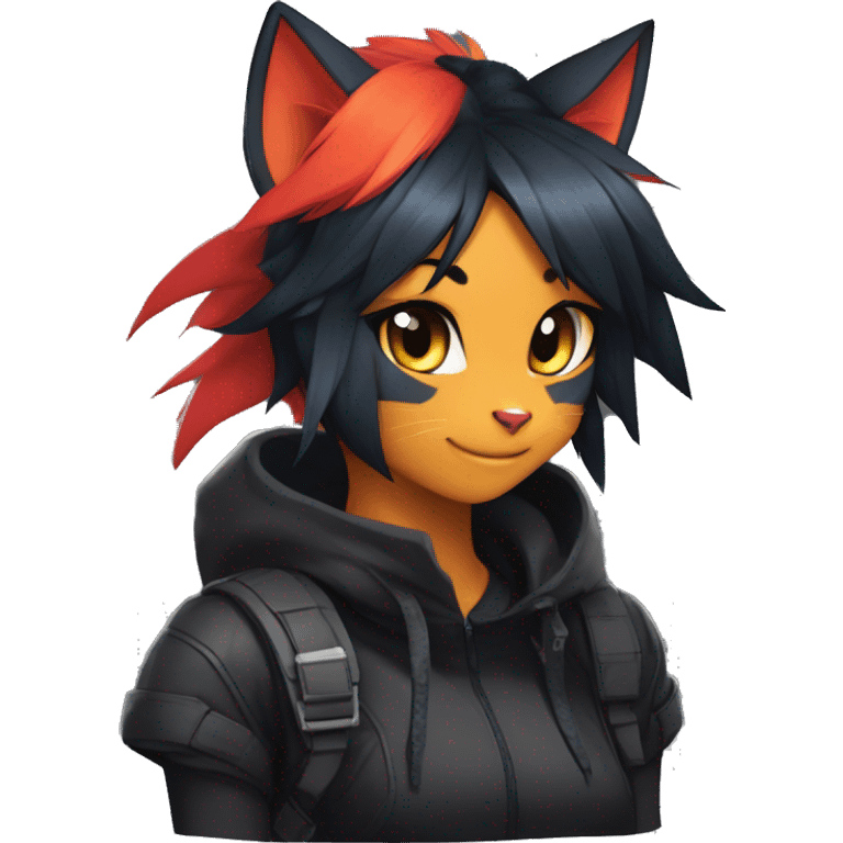 Edgy Shy Anthro boyish cool pretty dark black Litten-Pokémon-cat-fursona-animal techwear ponytail emoji