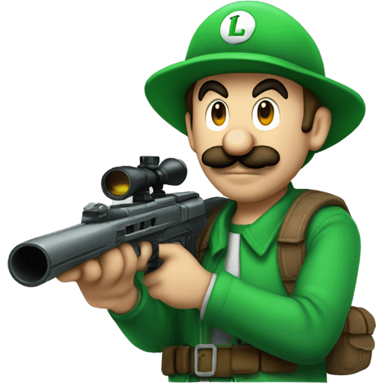 Luigi with a silencer sniper gun emoji