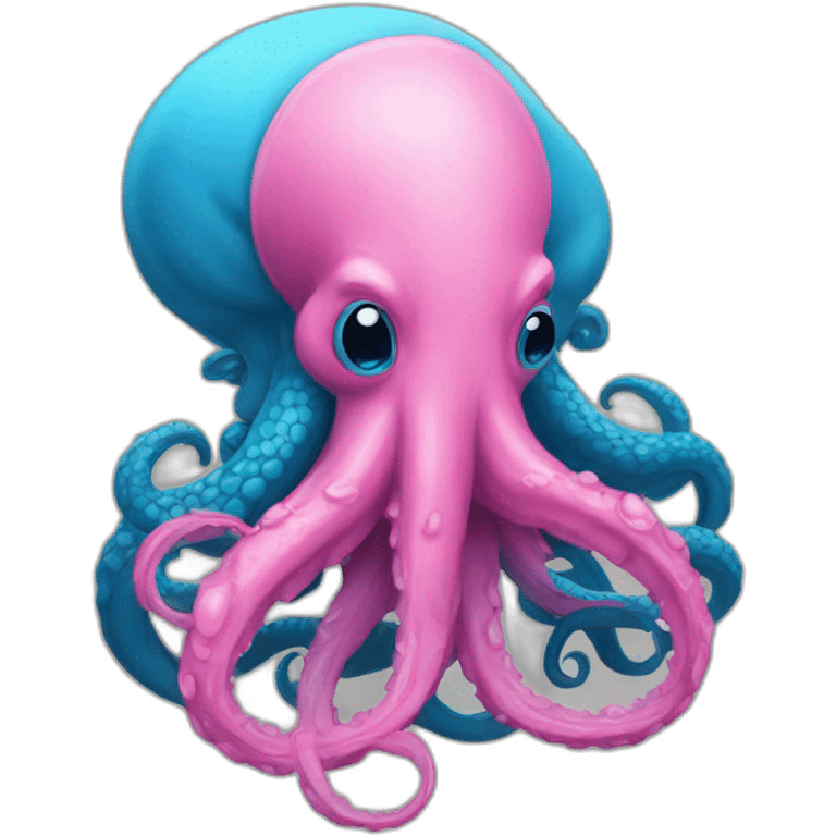 a blue kraken kissing an another pink kraken emoji