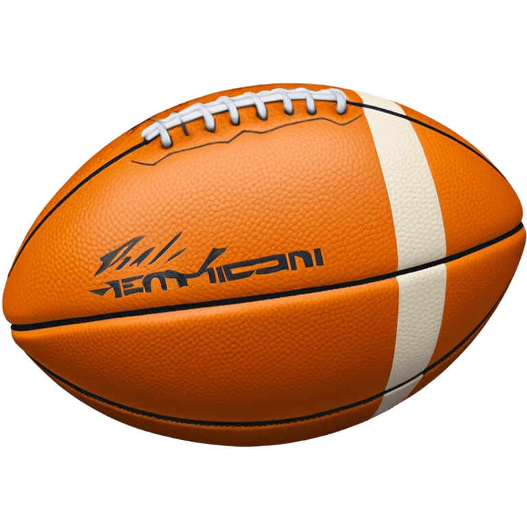 Cinematic Realistic image of an AFL ball with a rugged, textured leather surface and vibrant markings, rendered in rich detail with subtle signs of wear, set against a dynamic sports backdrop under energetic lighting emoji