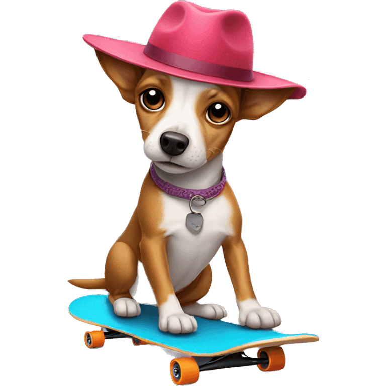 Small weenier dog on a skateboard with a hat on   emoji