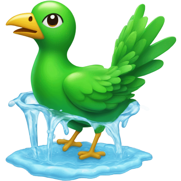 Green bird taking a bath emoji