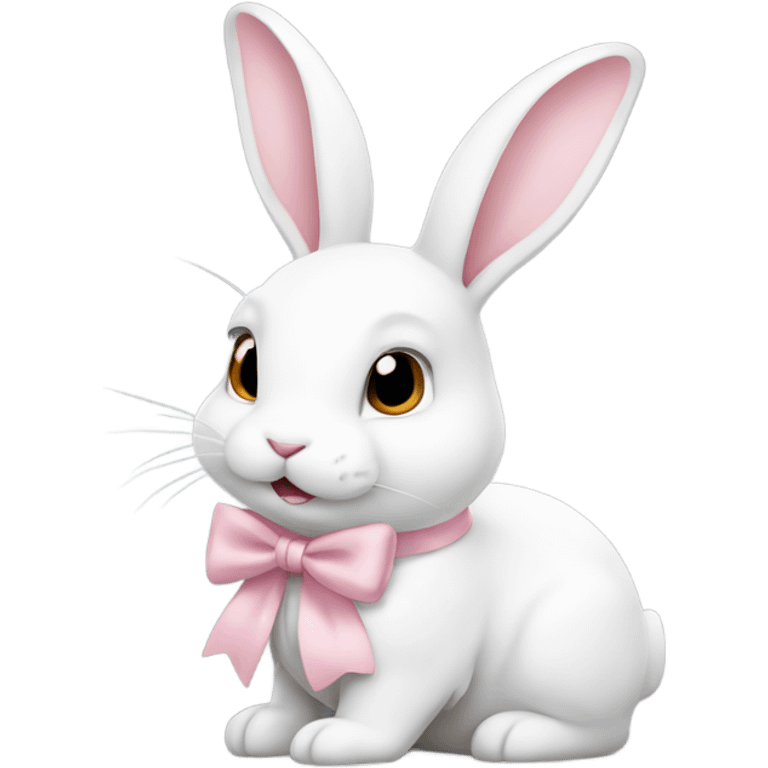 white rabbit with light pink bow emoji