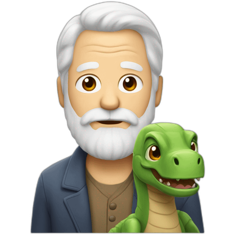 old man with beard and white hair with a dinosaur emoji