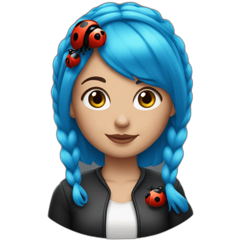 One woman with blue hair pigtails and ladybug suit emoji