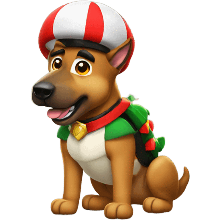 Belgian Malinois in a Bowser costume from Mario emoji