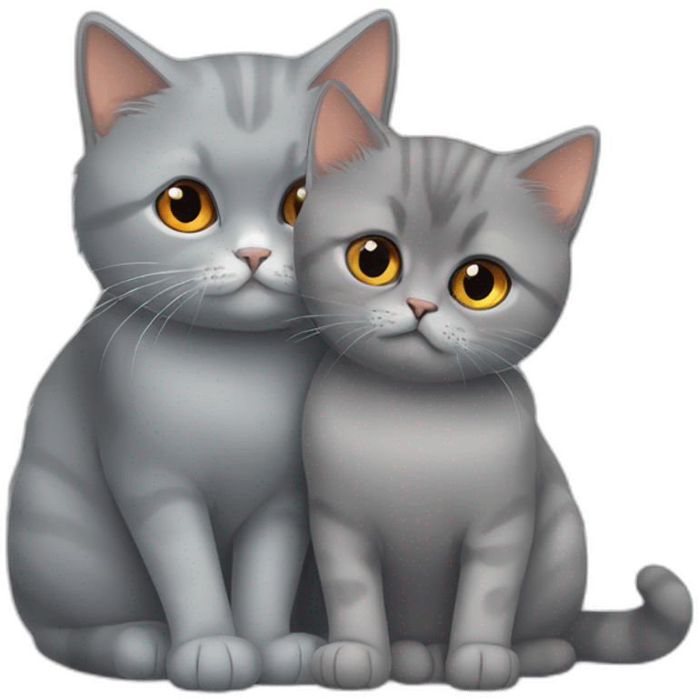 Orange persian young cat hugs the grey british shorthair young cat emoji