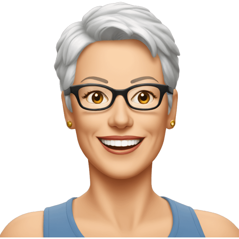 Jamie Lee Curtis smiling wearing tee emoji