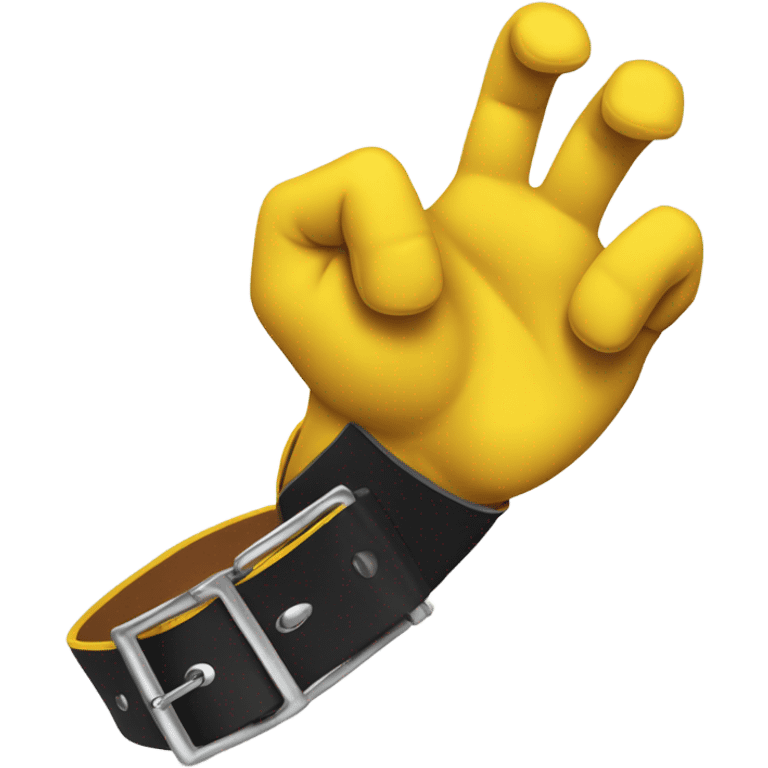 Belt dangling from yellow hand emoji