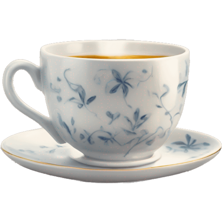 A porcelain teacup with delicate steam rising, placed on a cozy saucer. emoji