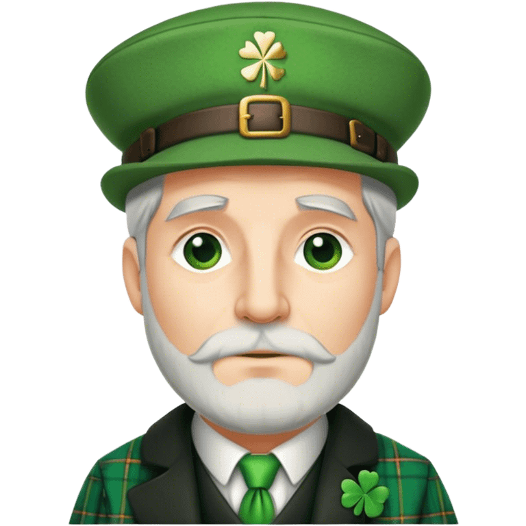 Tall grey haired man with green peaky hat and kilt st. Patrick’s Day emoji