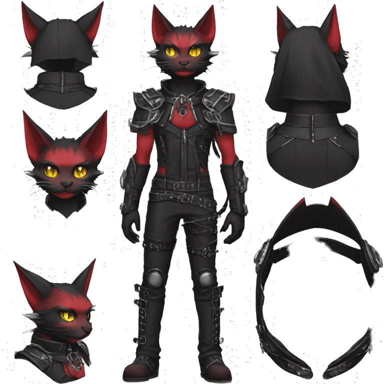 cool edgy black punk red ethereal fantasy nargacuga-bat-cat-Fakemon collar harness full body emoji