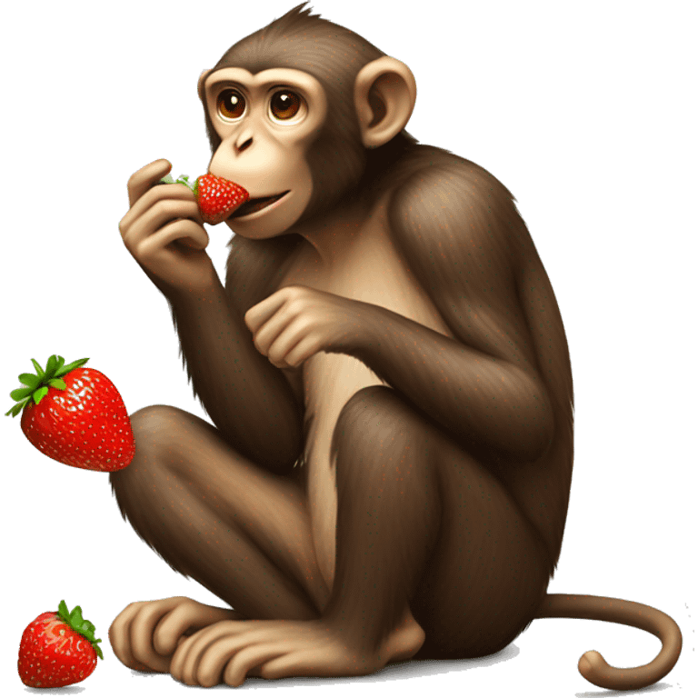 monkey eating strawberry and talking by mobile phone emoji