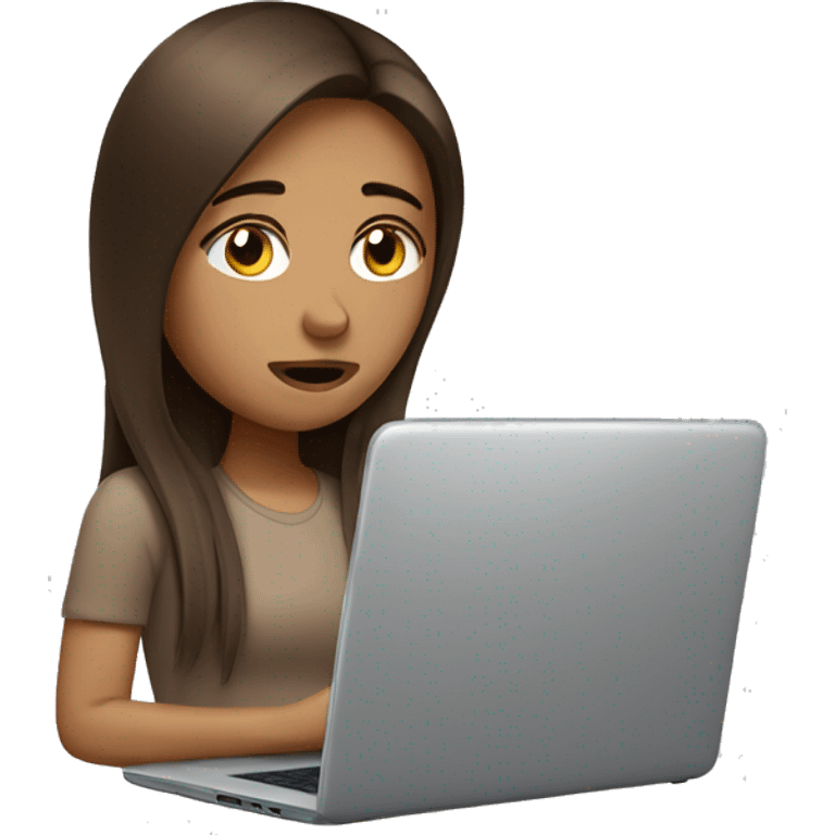 Exhausted brown straight hair girl with laptop  emoji