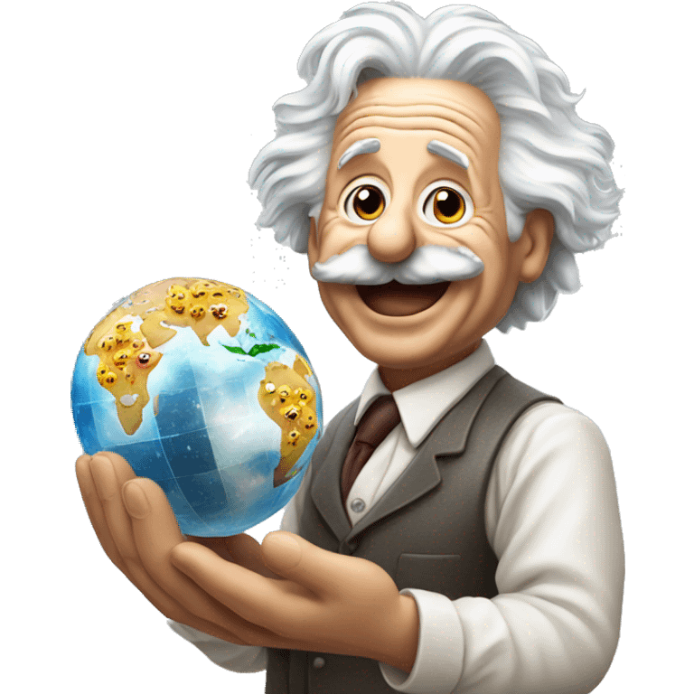 happy albert einstein holding completed emoji in one hand emoji