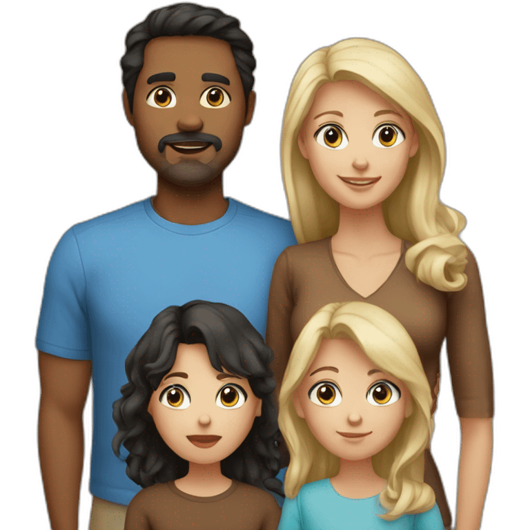 Family. I (blind girl blue eyes), dad (with black hair), mom (long blond hair) and brother with brown hair hud each other emoji