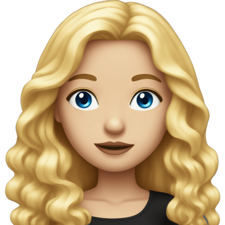 Beautiful girl, long golden hair, blue eyes, in a black tight dress emoji