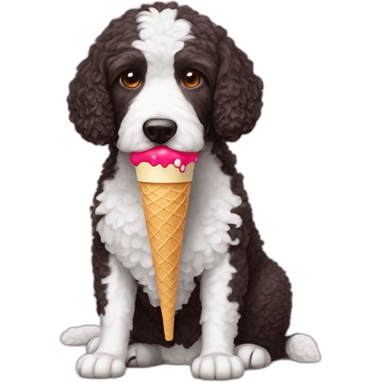 Spanish water dog liking an ice-cream emoji