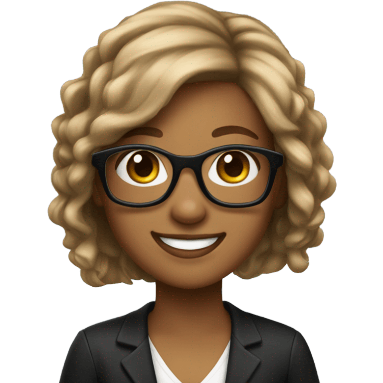 Girl, bronze hair smile tutor black frame glasses emoji