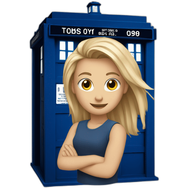 joven rubia con pelo largo a punto de entrar en la tardis emoji